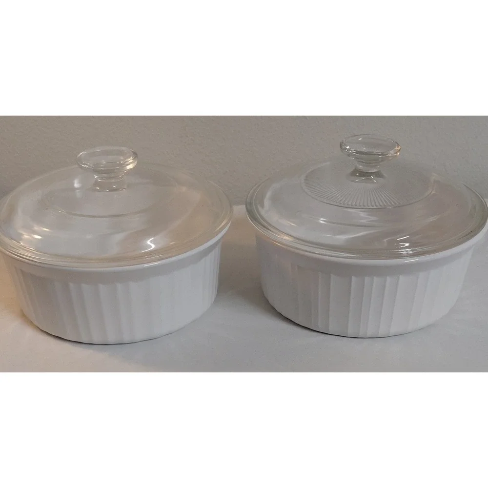Vintage CorningWare French White 1.6 Liter Round Covered Casserole Dishes F-5-B